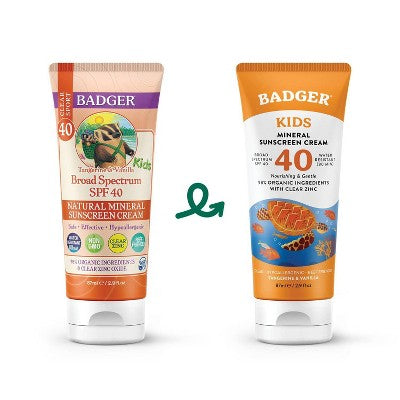 Badger Mineral Kids Sunscreen Cream SPF 40 2.9 fl.oz - Imperfect Container