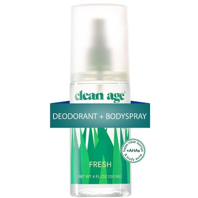 Clean Age Fresh AHA Deodorant + Body Spray for Teens 4 fl oz - New