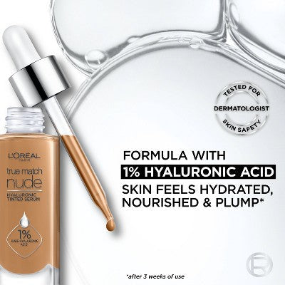 L'Oreal Paris True Match Hyaluronic Tinted Serum Makeup Skincare Hybrid 4-5 Medium 1 fl oz - Imperfect Container